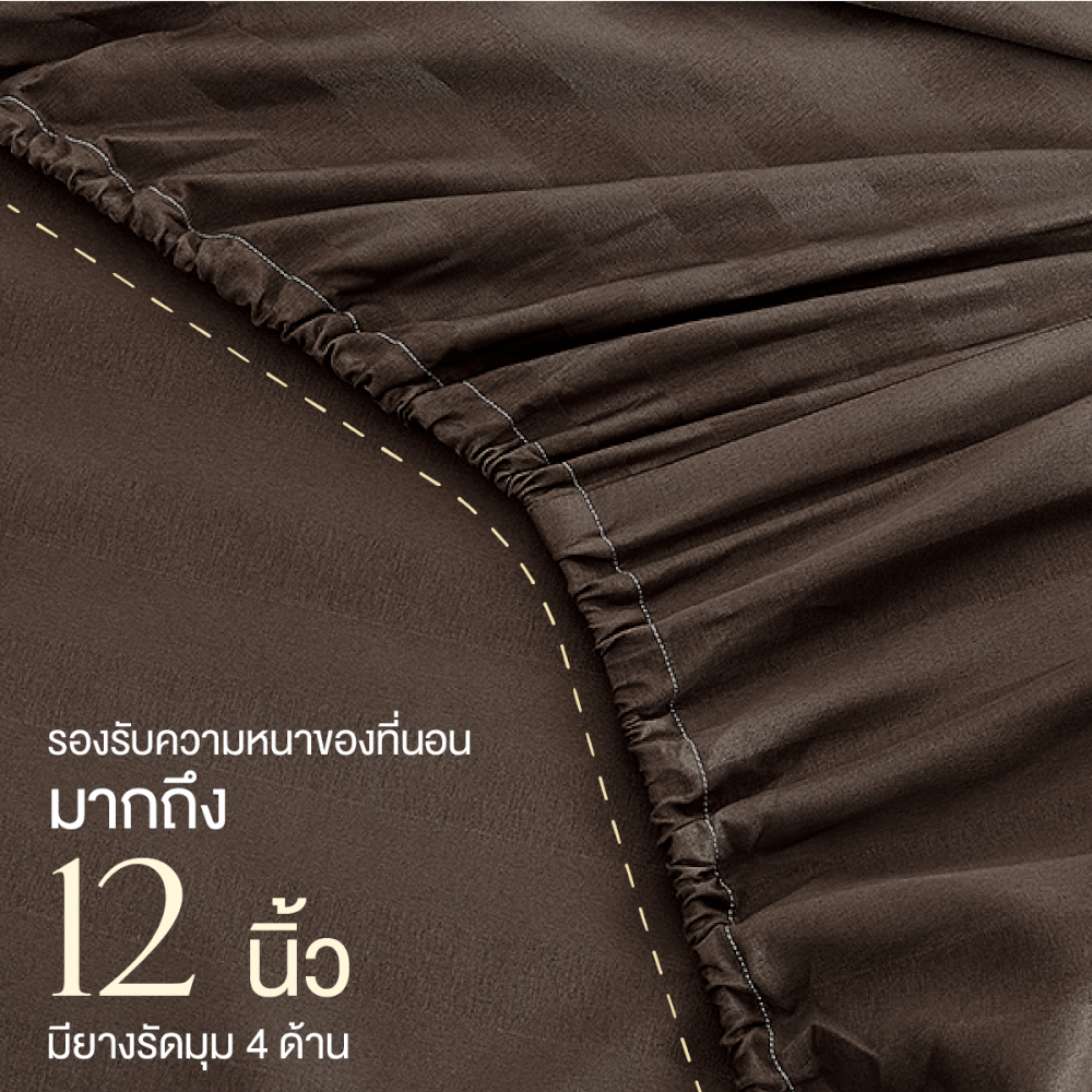 ชุดผ้าปูที่นอน 5 ฟุต 6 ชิ้น IBED ลายริ้ว BROWN SUGER พร้อมผ้านวมเย็บติด